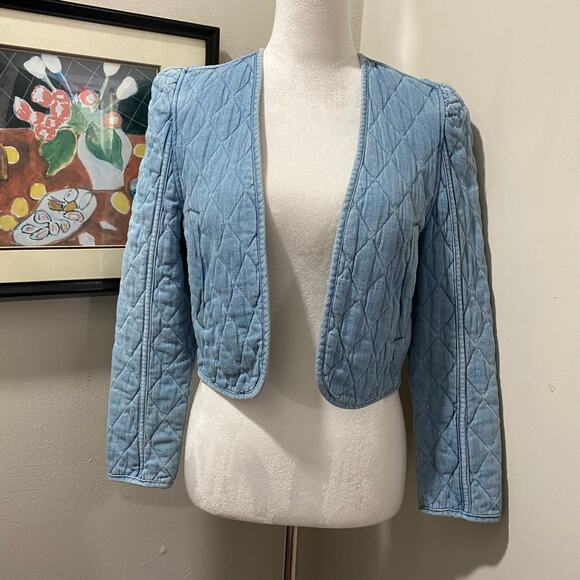 BLANKNYC Quilted Jean Bolero Size Extra Small Light Wash Denim Short Jacket - Picture 7 of 8